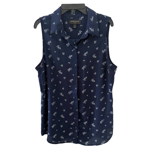 Banana Republic Navy Floral Sleeveless Button-Up Blouse - Picture 1 of 2